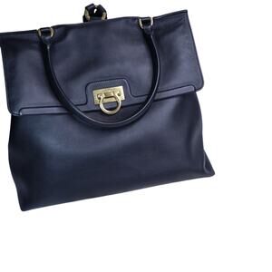 SALVATORE FERRAGAMO Trifolio Leather Backpack Black Top Handle Convertible